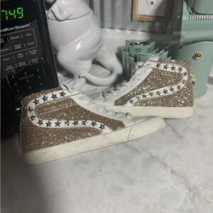 Vintage Havana Gold and White Sneakers with Sparkle